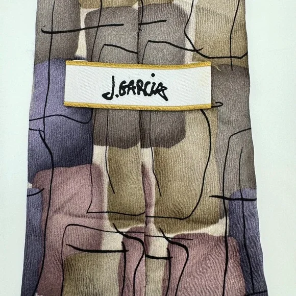 VINTAGE J. Garcia Mens Silk Necktie Abstract Purple Grey Tie Watercolor - Picture 4 of 7